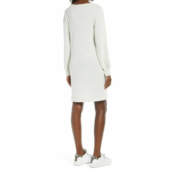 Fraiche By J Long Sleeve Knit Sweater Dress Soft Comfy Size Large Ivory NEW $93 - Picture 2 of 5